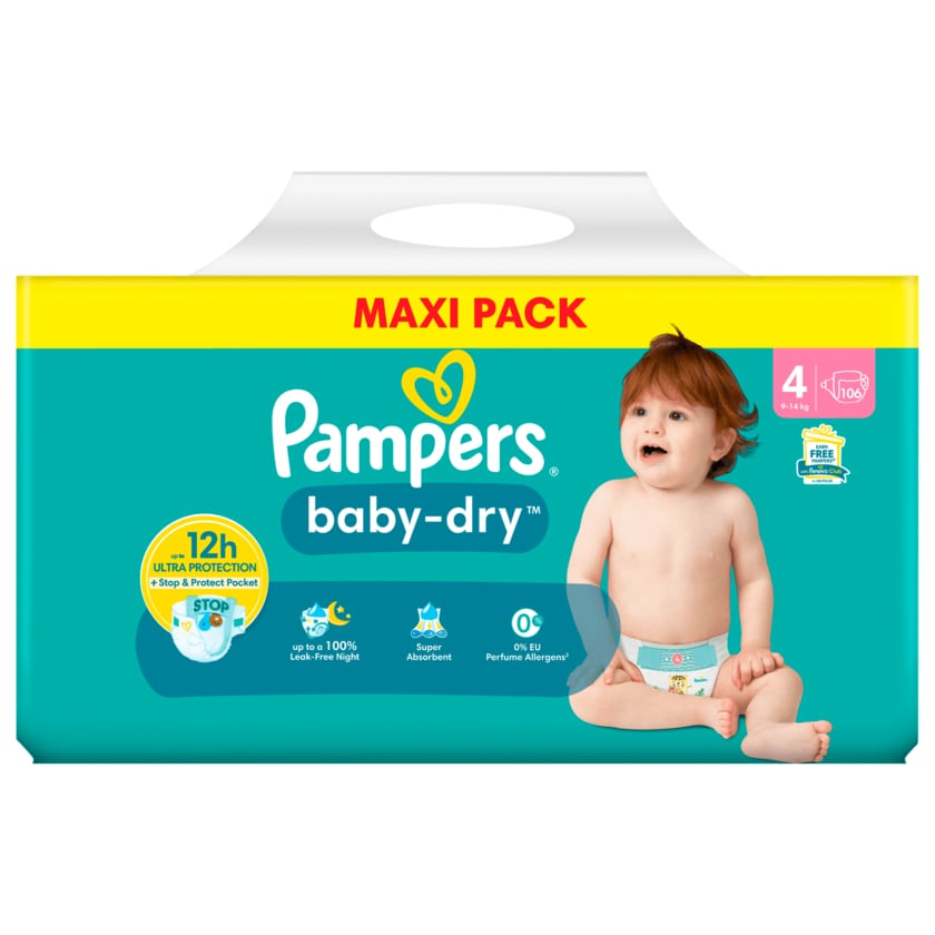 Pampers Baby-Dry Windeln Gr.4 9-14kg Maxi Pack 106 Stück